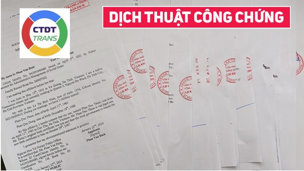 Mẫu dịch thuật công chứng cho khách hàng tại Quận 6 - CTDT