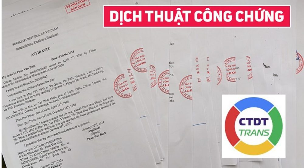 Mẫu dịch thuật công chứng cho khách hàng tại Huế - CTDT